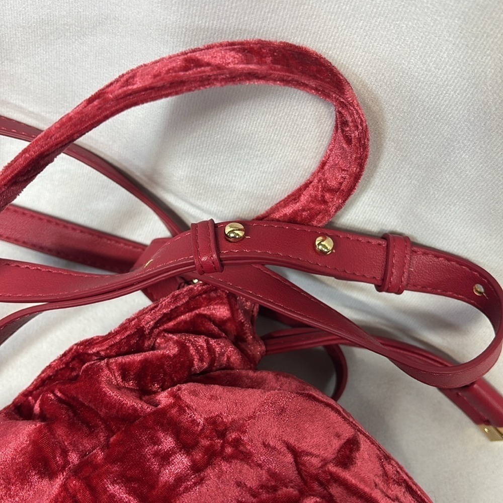 INC. Meliss Red Pepper and gold velvet cinch cross body or adjustable purse - Picture 6 of 16
